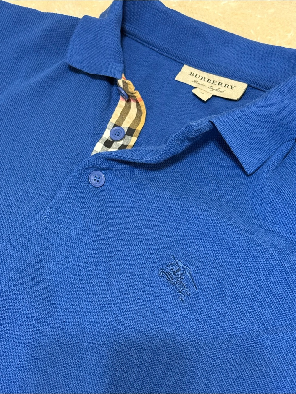 Burberry Royal Blue Polo with Signature Check Placket